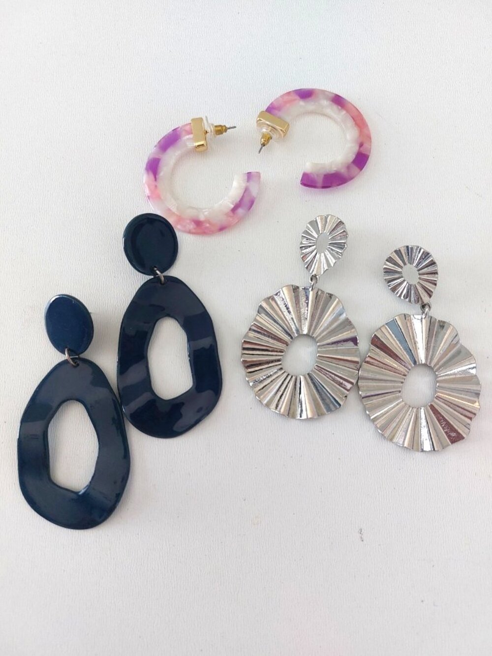 Earrings Lot 3 Similar Pair Round Dangle Hoops Bold Artisan Sunburst Work Travel